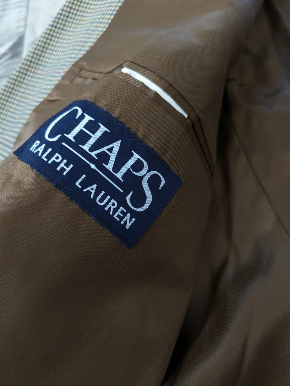 Vtg Chaps Ralph Lauren Mens Tweed Houndstooth Multicolor Brown Wool Blazer 44R‎